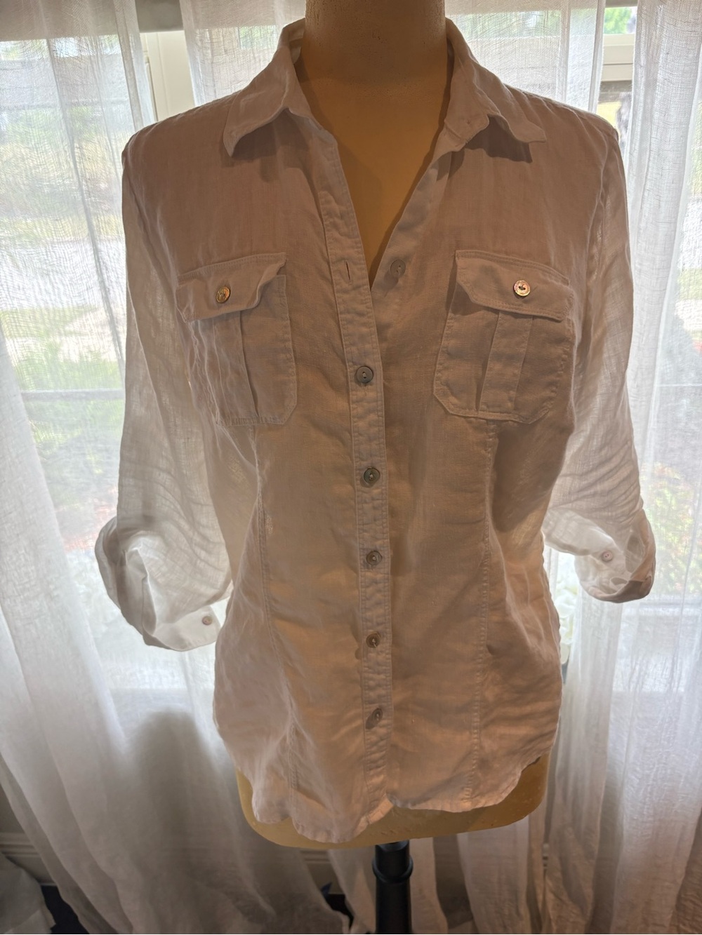 Saks Fifth Avenue White Button-Down Linen Shirt